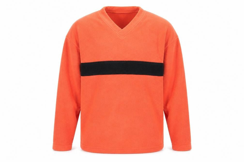 Front view of Oak valley men’s orange jumper, size L