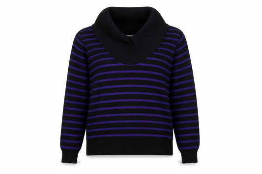 Front view of Country Casuals women’s multicoloured striped jumper, size M