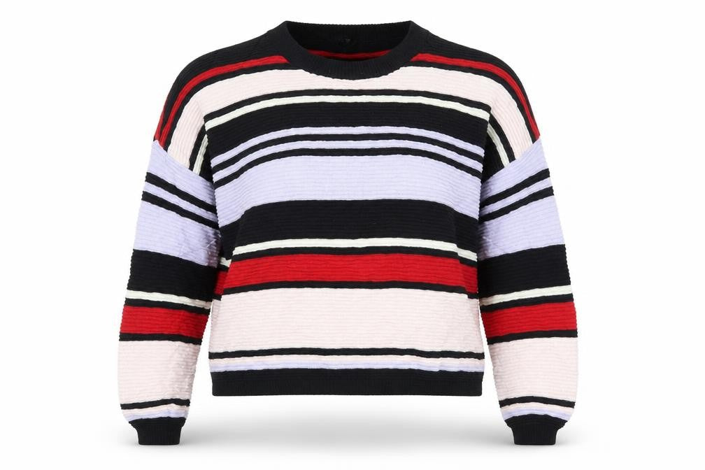Front view of H&M women’s multicoloured striped jumper, size S