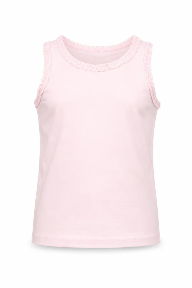 Front view of Next girls’ pink basic tank, size 12-18, months
