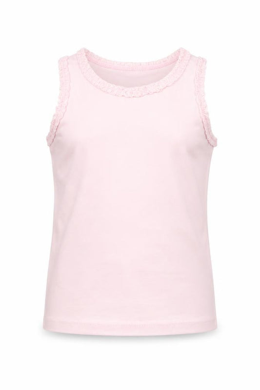 Front view of Next girls’ pink basic tank, size 12-18, months
