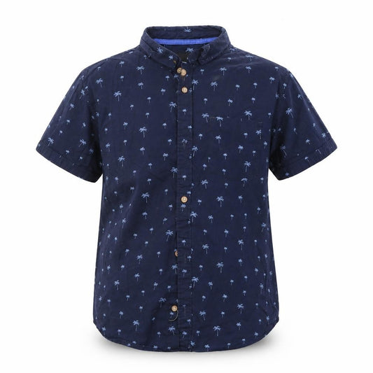 Front view of THREADABLE girls’ blue geometric basic button-up, size 11-12, years
