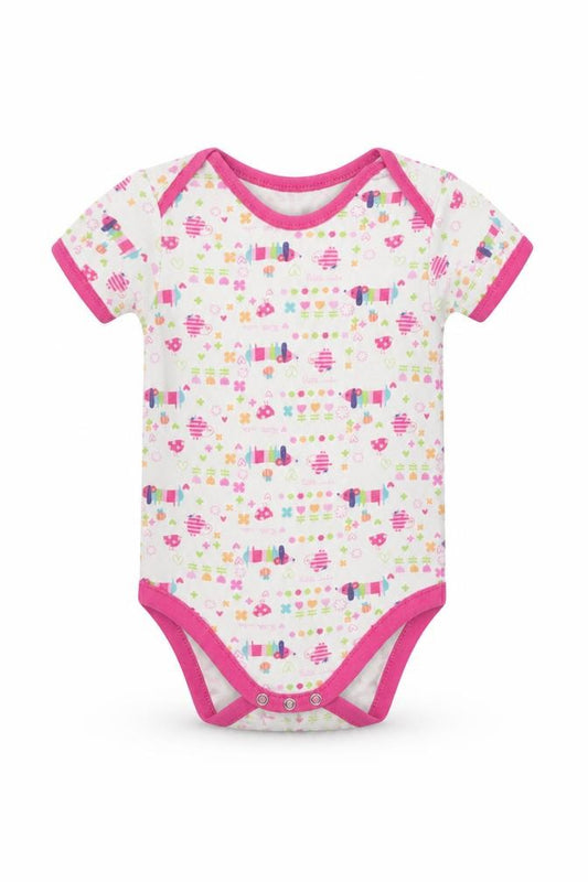 Front view of George Baby White Geometric Babygrow One-Piece, size 12-18, Months - ANIMALS