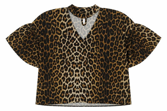 Front view of Next women’s multicoloured animal print basic blouse, size UK 8, - oversized