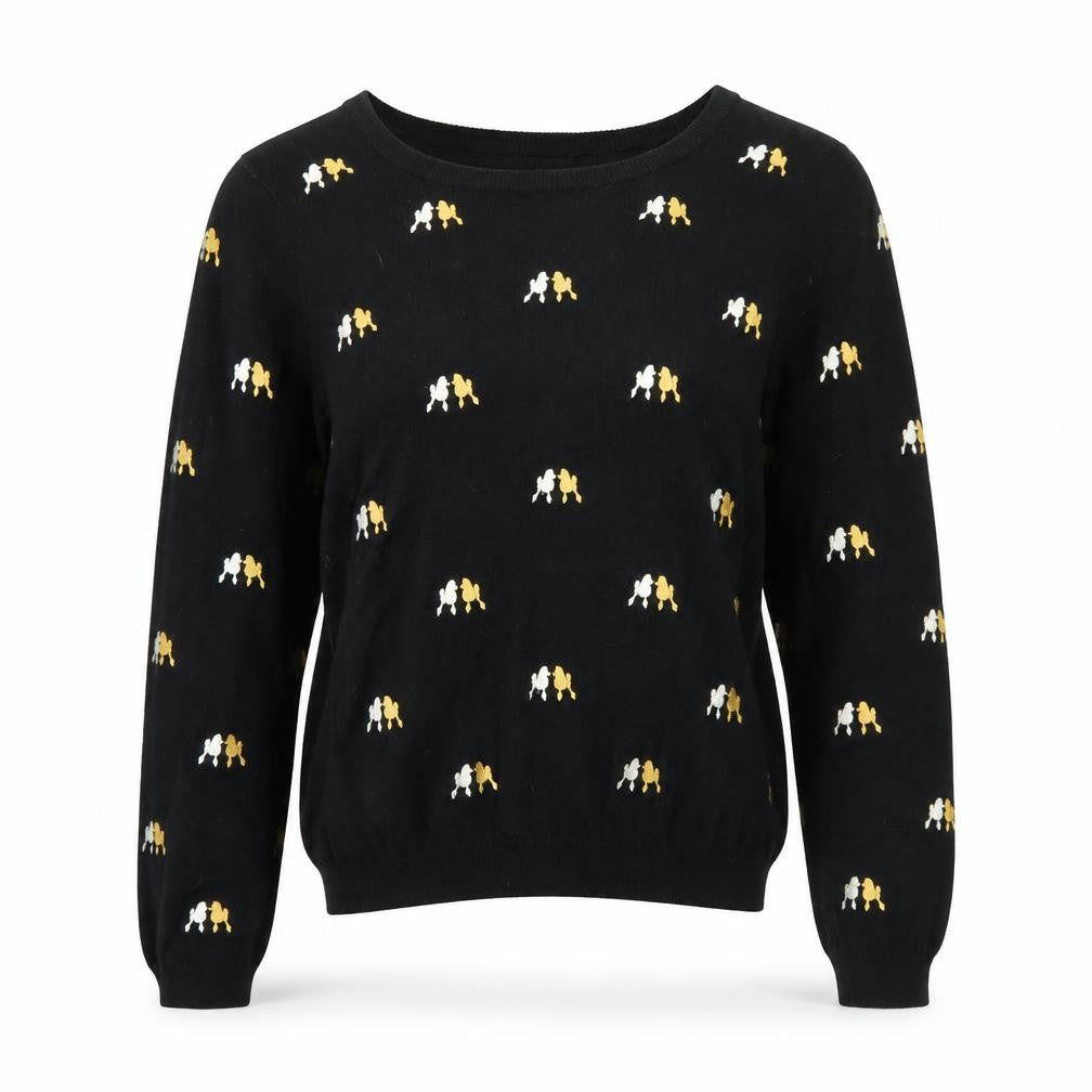 Front view of Evie women’s black polka dot jumper, size UK 14