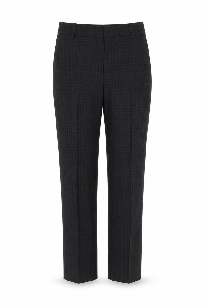 Front view of H&M women’s black check trousers, size UK 4, 25-inch leg