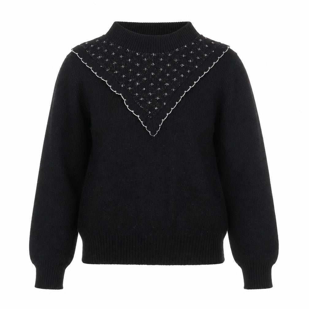 Front view of Preworn women’s black knit jumper, size UK 6