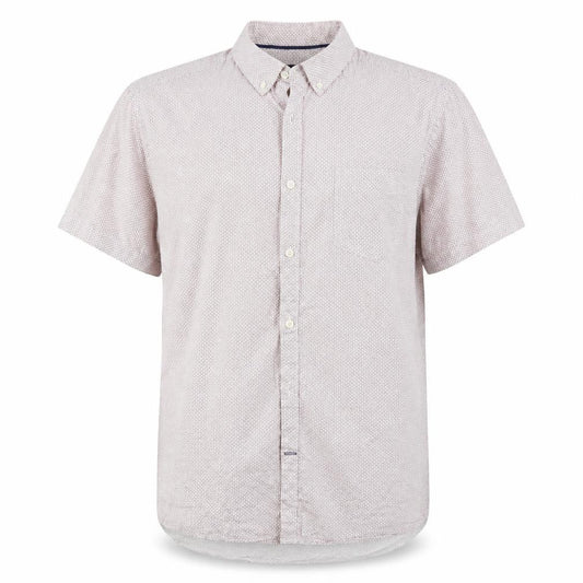 Front view of Burton men’s red geometric button-up, size L