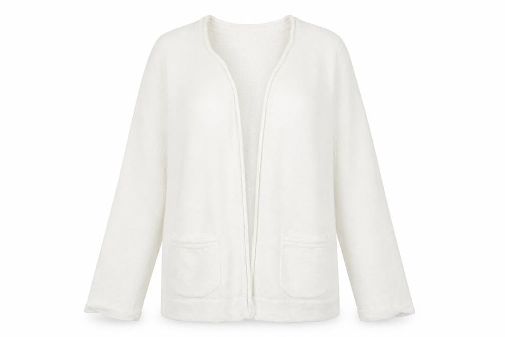 Front view of Dash women’s white cardigan jumper, size L