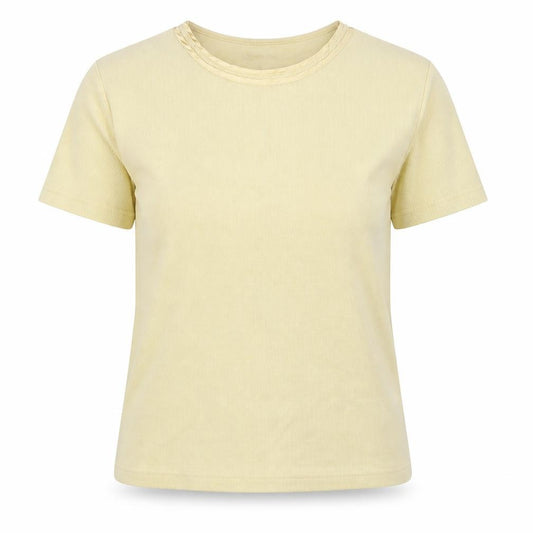 Front view of Bonmarché women’s yellow basic t-shirt, size S