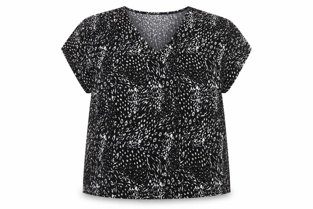 Front view of F&F women’s black animal print basic blouse, size UK 16