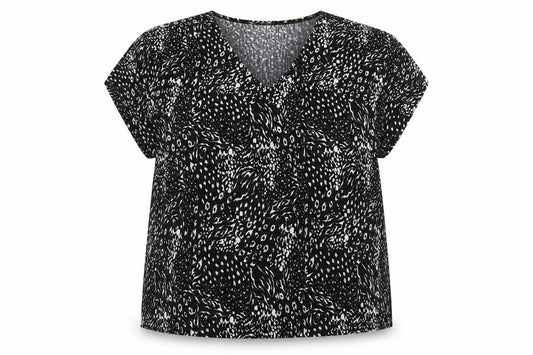 Front view of F&F women’s black animal print basic blouse, size UK 16