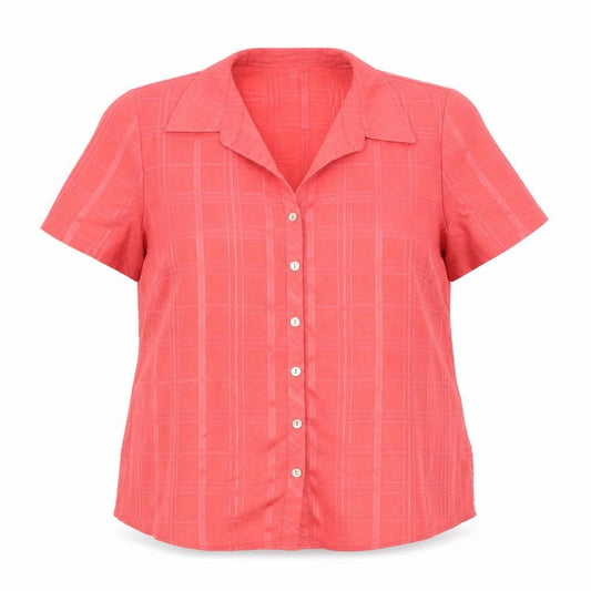 Front view of Bonmarché women’s red basic button-up, size UK 20