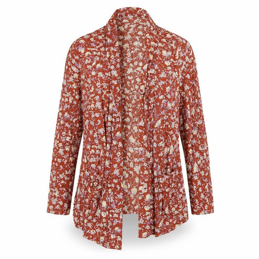 Front view of DAISY COLLECTION women’s brown geometric jacket, size UK 10