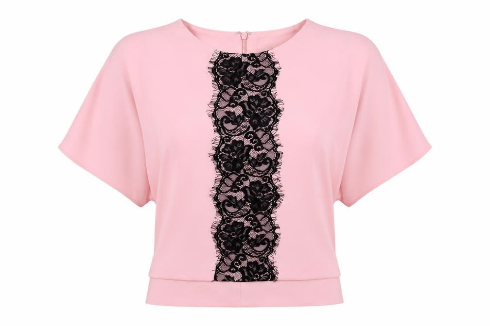 Front view of girls’ on film womens pink basic t-shirt, size 10