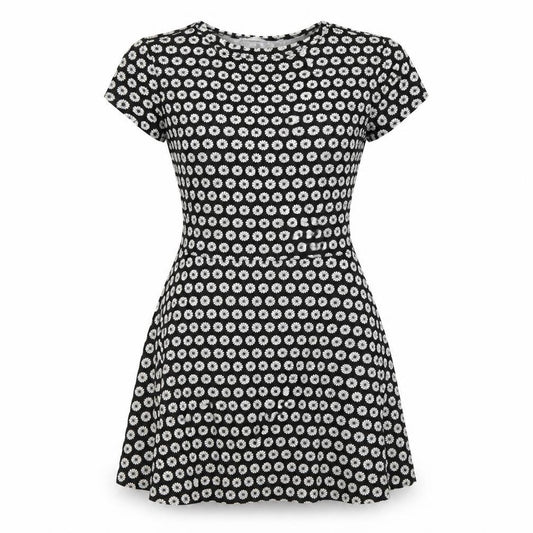 Front view of Debenhams women’s black polka dot a-line, size UK 12