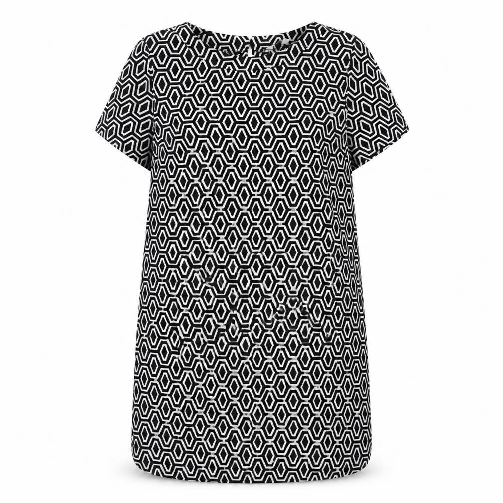 Front view of Peacocks women’s white geometric a-line, size UK 12