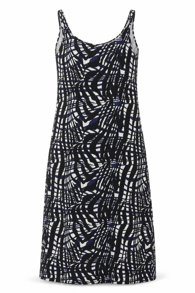 Front view of H&M women’s black geometric a-line, size M