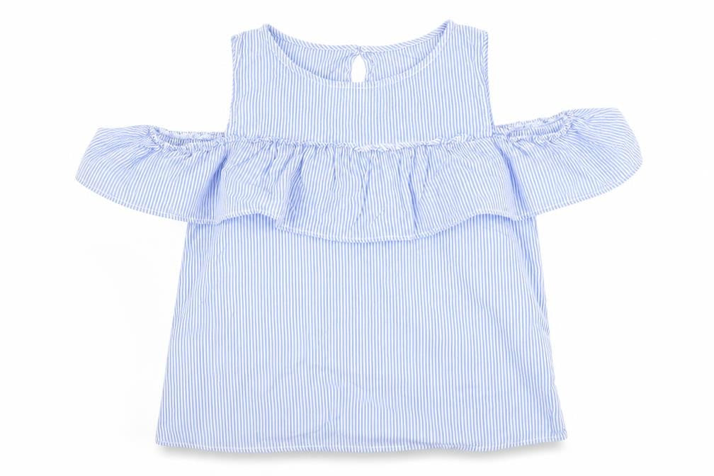 Front view of H&M girls’ blue striped basic blouse, size 14, years