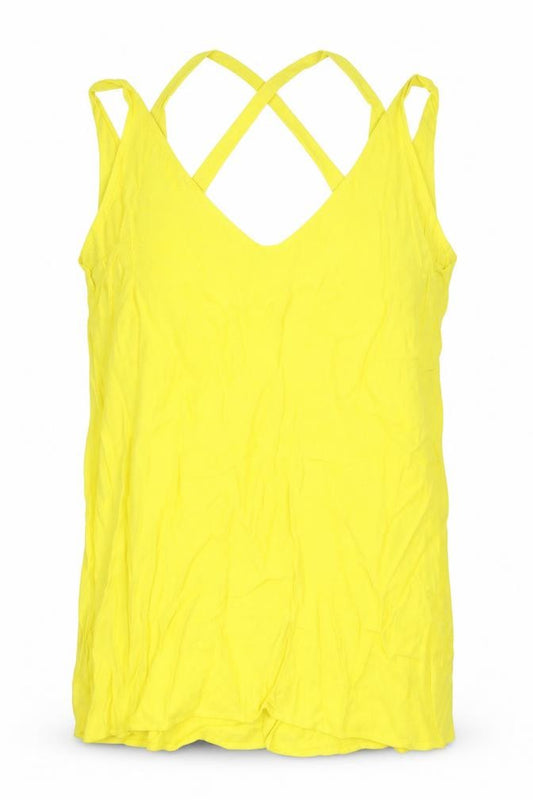 Front view of F&F women’s yellow basic blouse, size UK 14