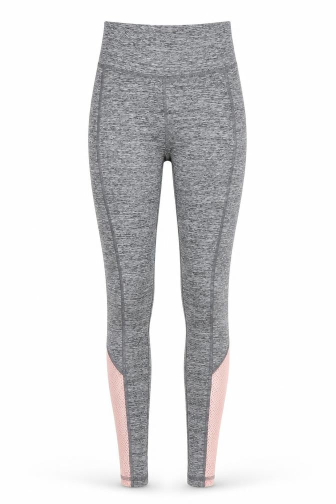 Front view of New Look women’s grey compression leggings, size XS, 28-inch leg