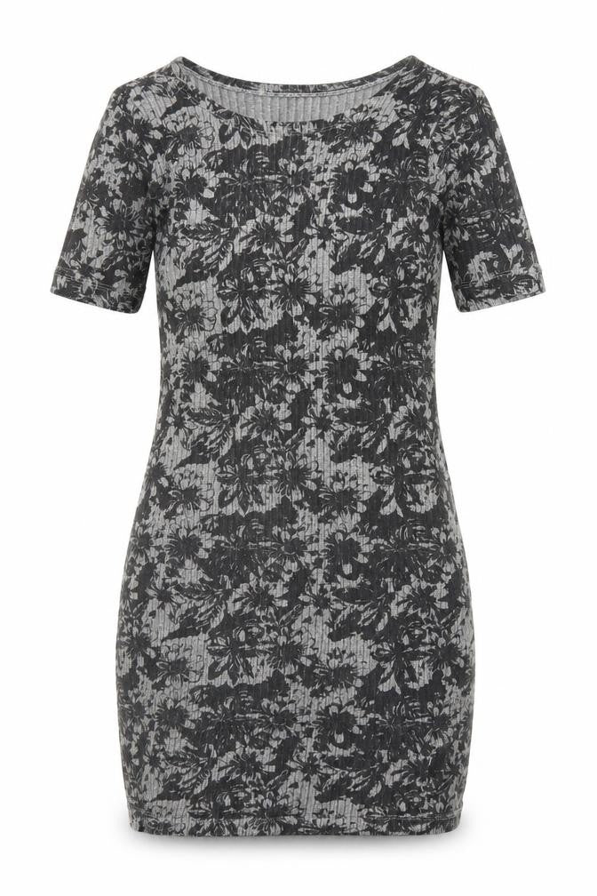Front view of ASOS women’s grey floral mini, size UK 12
