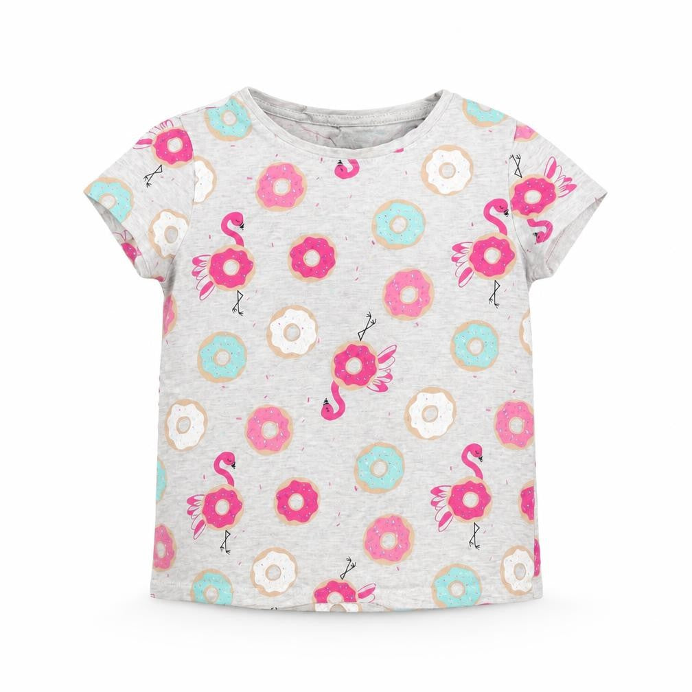 Front view of George girls’ grey spotted basic t-shirt, size 6, years - doughnuts