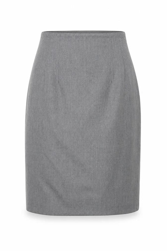 Front view of Preworn women’s grey a-line skirt, size UK 10