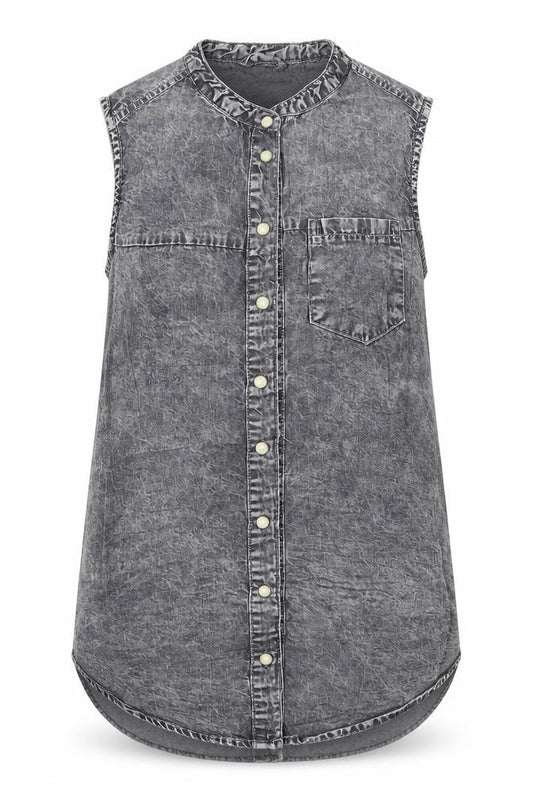Front view of Denim co women’s grey basic button-up, size UK 8