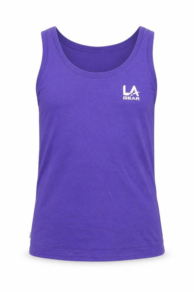 Front view of LA Gear girls’ purple basic tank, size 13, years