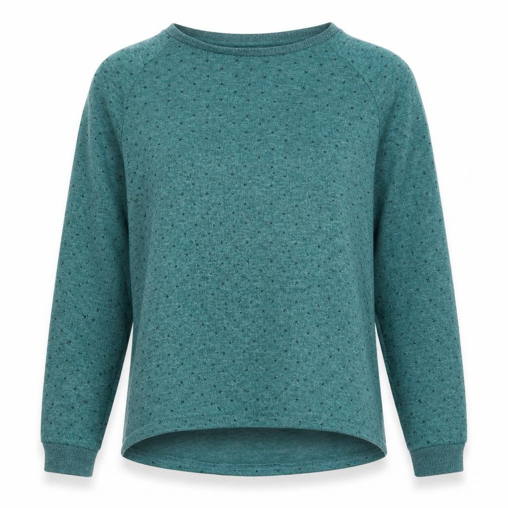 Front view of Primark women’s green geometric jumper, size UK 12