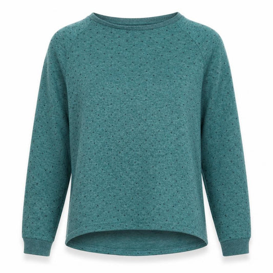 Front view of Primark women’s green geometric jumper, size UK 12
