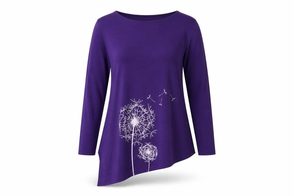 Front view of Preworn women’s purple floral tunic blouse, size S
