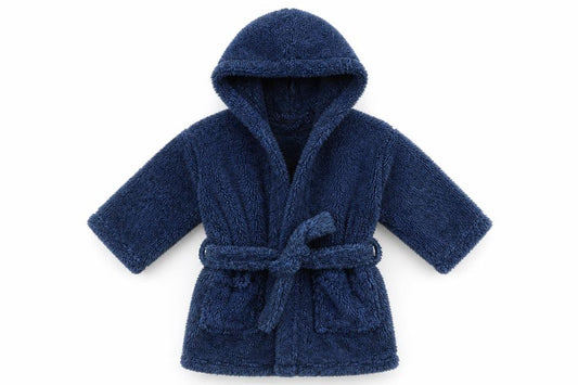 Front view of Next boys’ blue robe, size 18-24, months
