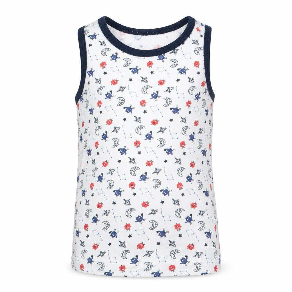Front view of Primark boys’ white basic tank, size 6-7, years - spacemen