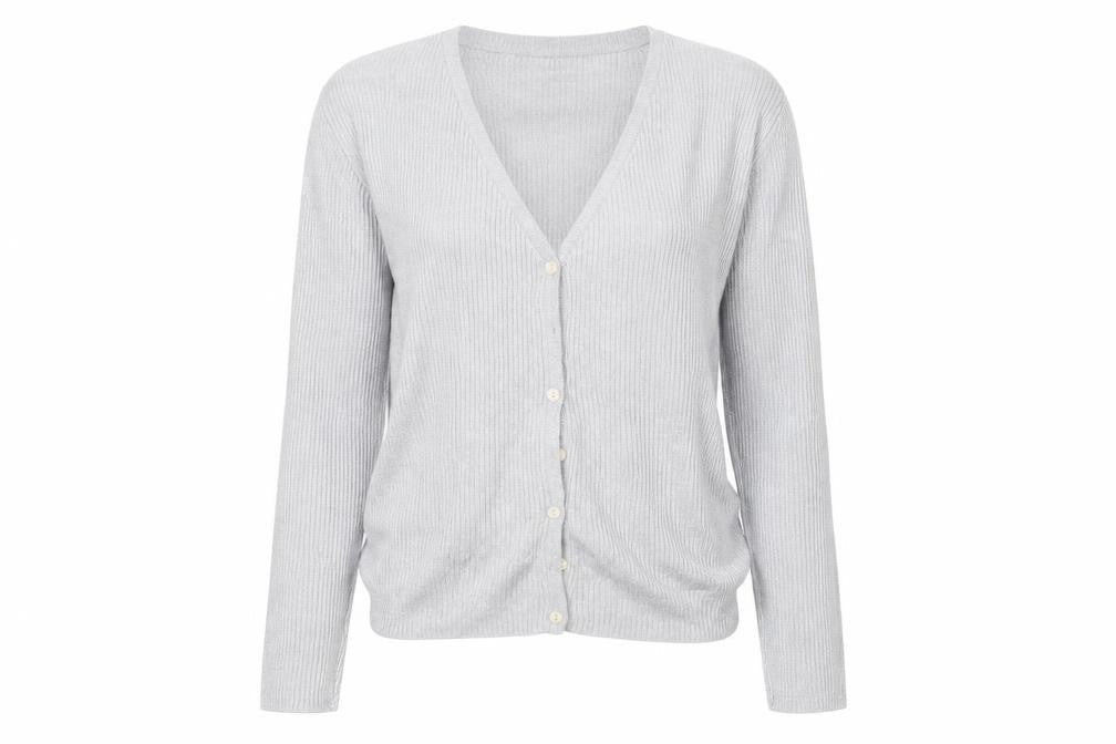 Front view of Gap women’s silver cardigan jumper, size L