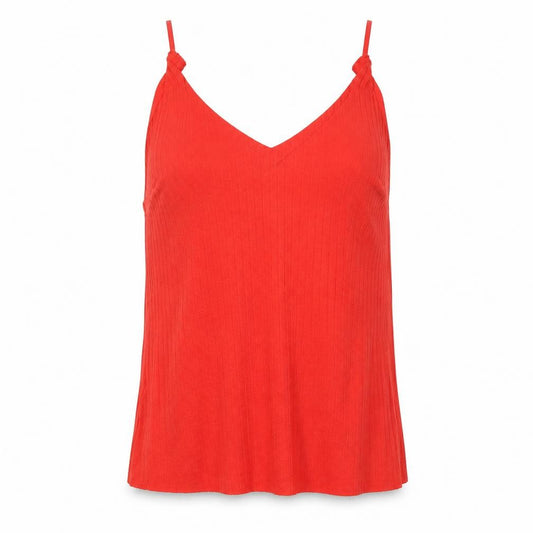 Front view of Primark women’s red basic tank, size UK 12