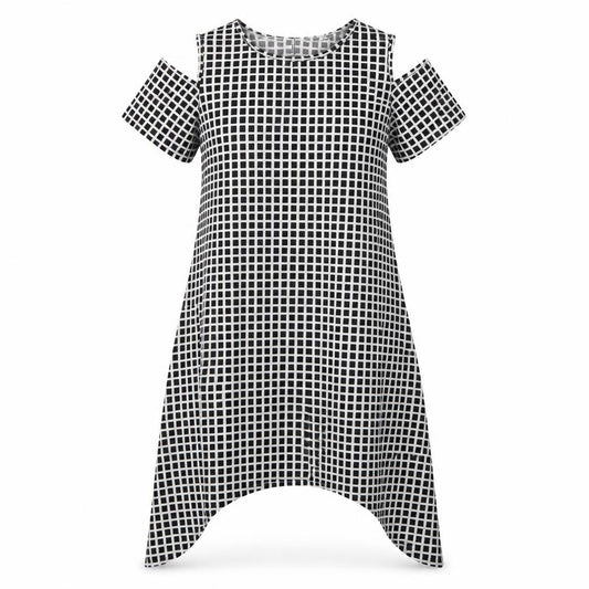 Front view of miss pretty world women’s multicoloured check a-line, size UK 12