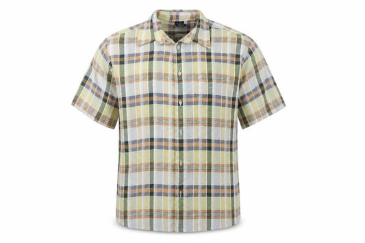Front view of Preworn men’s multicoloured check button-up, size L