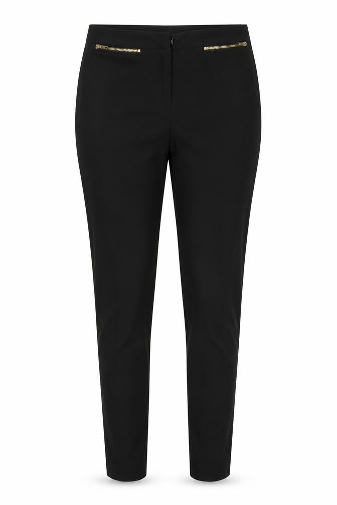 Front view of Preworn women’s black trousers, size UK 8, 27-inch leg