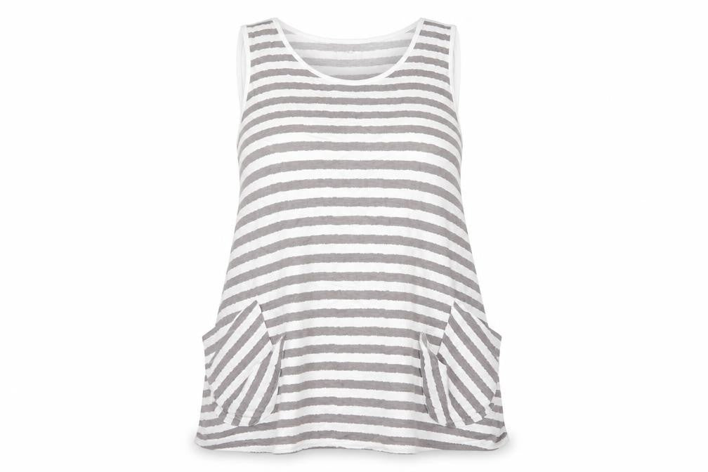 Soft B Womens Grey Striped  Basic T-Shirt Size L