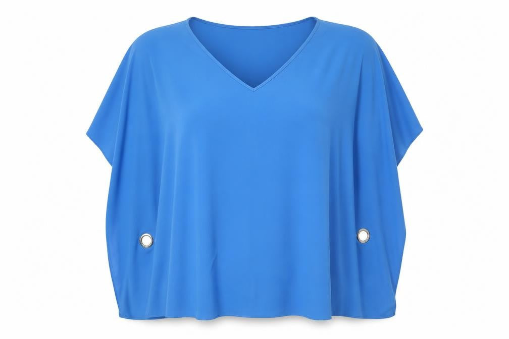 Front view of Wallis women’s blue poncho, size XL