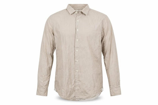 Front view of Mango men’s beige check button-up, size M