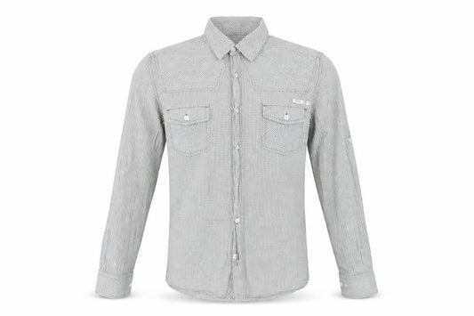 Front view of Crafted men’s white check dress shirt, size S