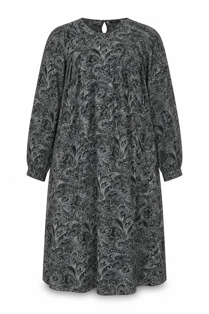 Front view of Primark women’s grey paisley a-line, size UK 10