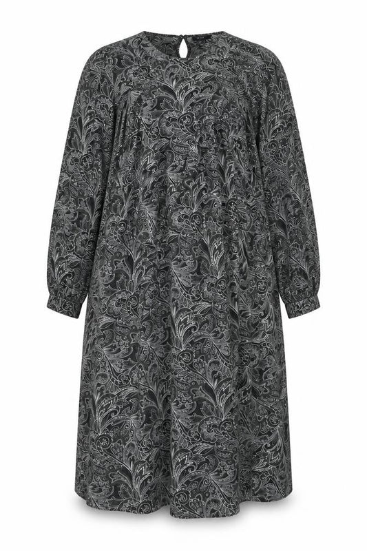 Front view of Primark women’s grey paisley a-line, size UK 10