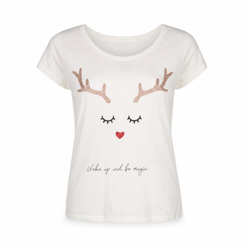 F&F Womens White Geometric  Top Pyjama Top Size 6  - Christmas