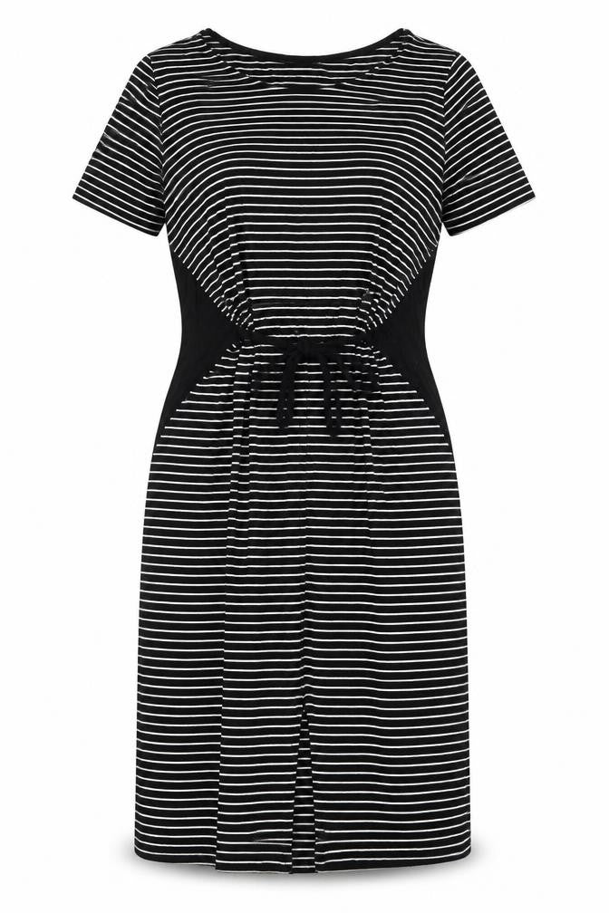 Front view of Next women’s black striped a-line, size UK 10