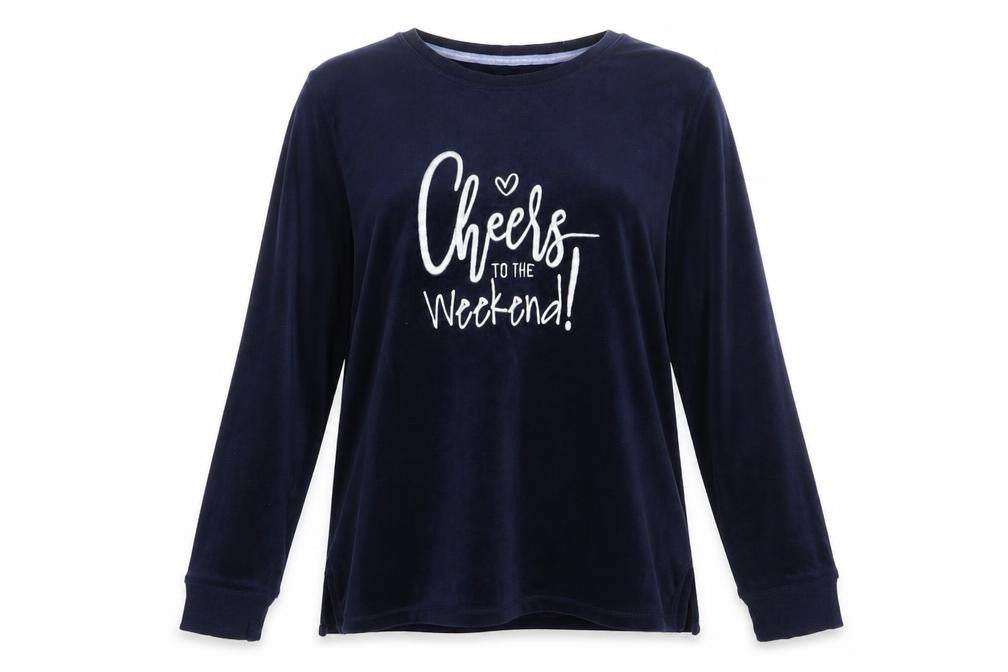 Front view of Jane & Bleecker women’s blue jumper, size L, - lounge wear