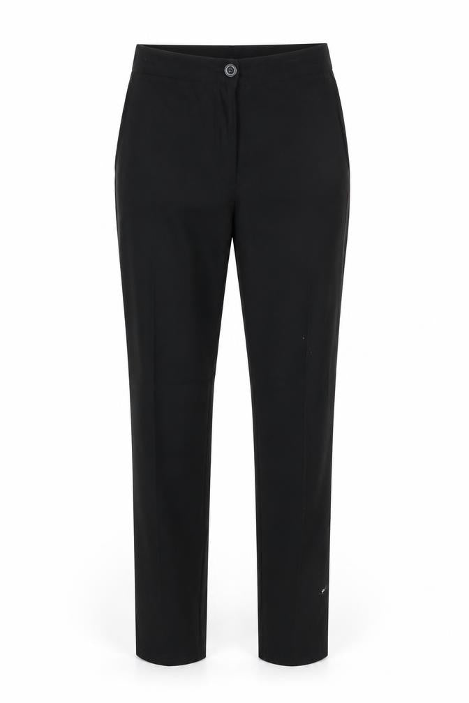 Front view of Preworn women’s black trousers, size UK 10, 29-inch leg